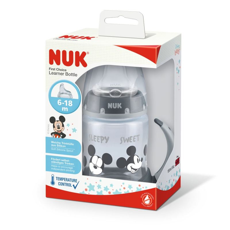 vaso-de-aprendizaje-nuk-first-choice-control-de-temperatura-mickey-mouse-gris-x-150-ml