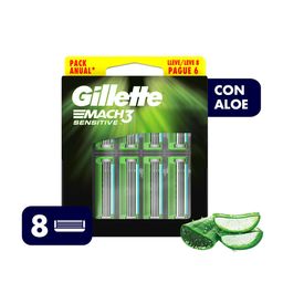 Repuestos de Afeitar Gillette Mach3 Sensitive con Aloe x 8 un