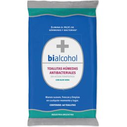 Toallas Húmedas Bialcohol Antibacteriales con aloe vera x 40 un