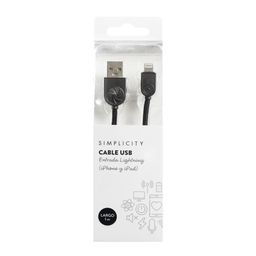 Cable Usb Simplicity Metalizado Negro Ligthning