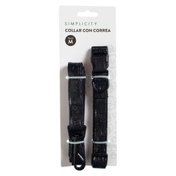 Collar Con Correa Mascota Simplicty Pet Talle M Negro