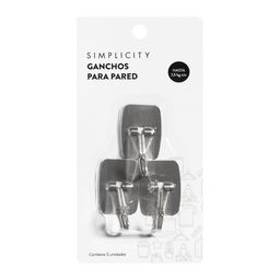 Ganchos de Pared Simplicity Acero Inoxidable Rectangular x 3 un