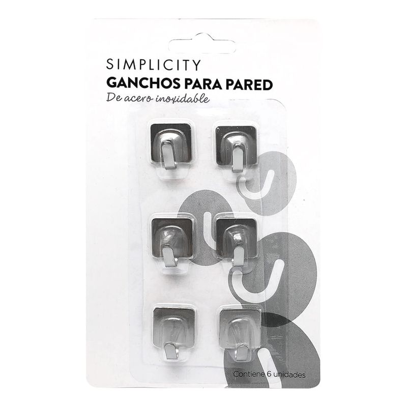 ganchos-de-acero-inoxidable-simplicity-para-pared-x-6-un