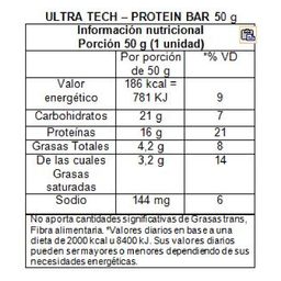 Suplemento Dietario Ultra Tech Protein Bar sabor Banana x 50 gr x 12 Un