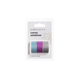 Set Washi Tapes Simplicity Glitter Plateado Violeta Celeste x 3 un