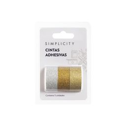 Set Washi Tape Simplicity Glitter Tonos Dorados x 3 un