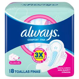Toallitas Femenina Always Confort Fina Suave x 8 un