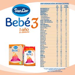 Leche Infantil Polvo Sancor Bebé 3 Sabor Original 1 a 3 Años x 800 g
