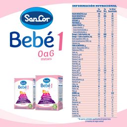 Leche Infantil Polvo Sancor Bebé 1 Sabor Original 0 a 6 Meses x 800 g