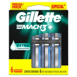 Respuesto de Afeitar Gillette Mach3+ con Extra Lubricación x 6 un