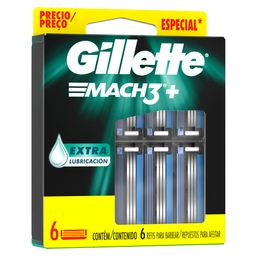 Respuesto de Afeitar Gillette Mach3+ con Extra Lubricación x 6 un