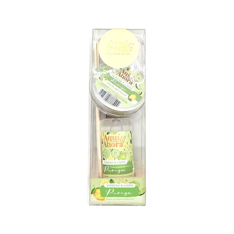 set-de-difusores-aqui-y-ahora-pureza-verbena-y-limon-difusor-250-ml-vela-de-soja