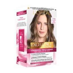 Kit Tintura Excellence Creme Triple Cuidado 7.11 Rubio Ceniza Profundo x 47 g