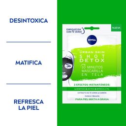 Mascarilla Facial de Tela Nivea Urban Skin Shot Detox para Piel Mixta a Grasa x 1 un