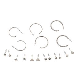 Set de Aros Wav Mini Argollas y Pasantes Plateadas x 9 un