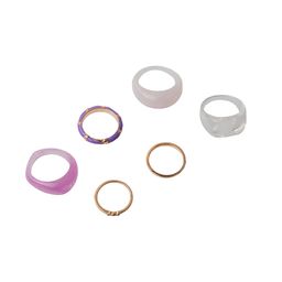 Set de Anillos Wav de Pasta Lila y Dorados x 6 un