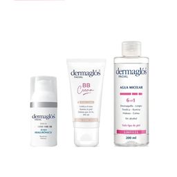 Combo Facial Dermaglós Sérum Ácido Hialurónico x 30 ml + BB Cream con Color x 50 g + Agua Micelar 6 en 1 x 200 ml