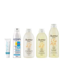 Combo Cuidado Infantil Aveno Gel de Baño x 250 ml + Shampoo x 250 ml + Acondicionador x 250 ml + Protector Solar FPS +50 Spray + Crema Hipoglós x 30 g