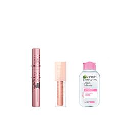 Combo Básicos Maybelline & Garnier Máscara Sky High + Lifter Gloss + Agua Micelar x 100 ml