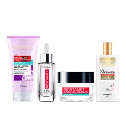 Combo L'Oreal Paris Gel de limpieza x 150 ml + Sérum Rostro x 30 ml + Gel Crema x 50 ml + Protector Solar Fps +50 x 40 g