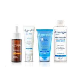 Combo Facial Dermaglós Emulción Hidratante 70 ml + Gel de Limpieza x 150 g + Tónico Descongestivo x 200 ml + Sérum Vitamina C x 25 ml