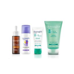 Combo Facial Dermaglós Gel de Limpieza x 150 ml + Gel Hidratante x 70 g + Sérum Vitamina C x 25 ml + Protector Solar FPS +50 x 180 g