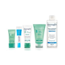 Combo Facial Dermaglós Crema Fps +30 + Gel Hidratante + Gel de Limpieza + Tónico Descongestivo + Contorno de Ojos