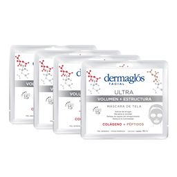 Combo Máscara de Tela Dermaglós Ultra Volumen y Estructura x 15 ml x 4 un