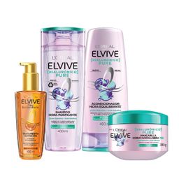 Kit Elvive Hialurónico Pure + Oleo L'Oréal París Acondicionado + Shampoo + Mascarilla