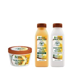 Combo Garnier Fructis Hair Food Coco: Shampoo x 300 ml + Crema Tratamiento x 350 ml + Acondicionador x 300 ml