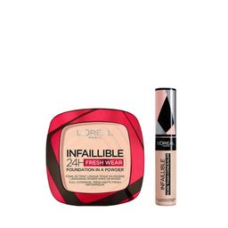 Combo L'Oreal Paris Rostro Infaillible Base en Polvo Tono 180 + Corrector Tono 323