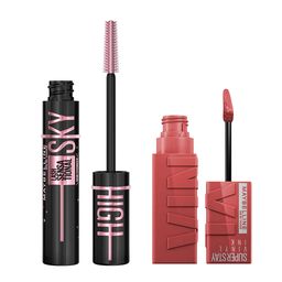 Combo Maybelline Máscara de Pestañas Sky High Cosmic Black + Labial Vinyl Ink Cheeky