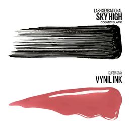 Combo Maybelline Máscara de Pestañas Sky High Cosmic Black + Labial Vinyl Ink Cheeky