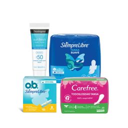 Kit Femenina Completa: Toallas Siempre Libre + Protectores Carefree + Tampones OB + Protector Solar Neutrogena Fps 50