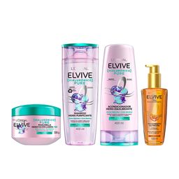 Kit Elvive Hialurónico Pure + Oleo L'Oréal París Acondicionado + Shampoo + Mascarilla