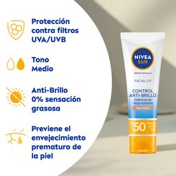 Protector Solar Nivea Sun Control Antibrillo Facial Tono Medio Fps 50 x 50 ml