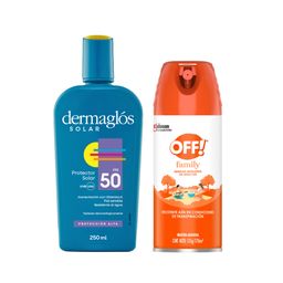 Combo Protector Solar Dermaglós Fps 50 x 250 ml + Repelente Off Family Aerosol x 170 ml