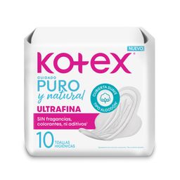 Toalla Femenina Kotex Ultrafina Puro y Natural x 10 un