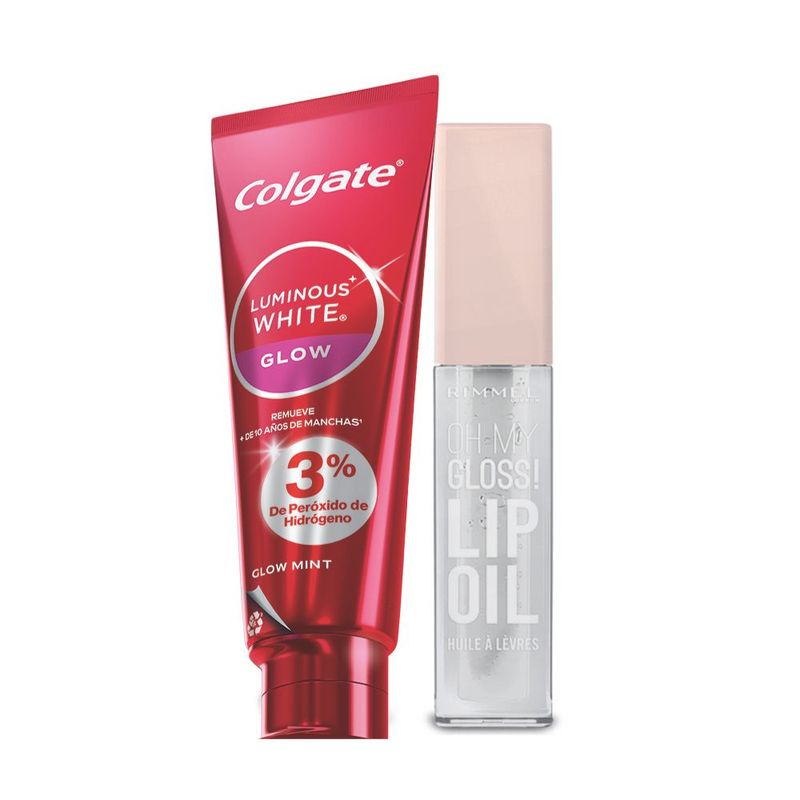 combo-brillo-labial-rimmel-glossy-lip-tono-000-pasta-dental-colgate