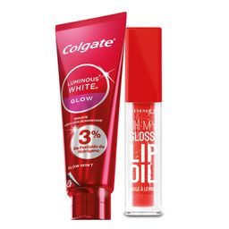 Combo Brillo Labial Rimmel Glossy Lip Tono 004 + Pasta Dental Colgate