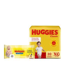 Combo Huggies Classic Pañales Talle XG + Toallitas Húmedas Triple Protección