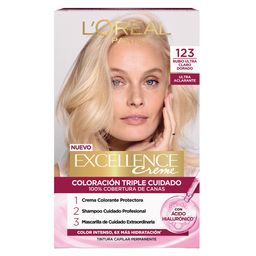 Kit Tintura Excellence Creme Triple Cuidado 123 Rubio Ultra Claro Dorado x 47 g