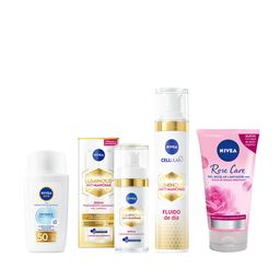 Combo Nivea Protector Solar Facial Invisible Daily Fluid + Fluido Facial Antimanchas de día + Gel Limpiador + Serum Luminous630