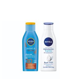 Combo Nivea Crema corporal Hidratación Express Piel normal a seca x 250 ml + Protector solar Protect & Bronze FPS 30 x 200 ml