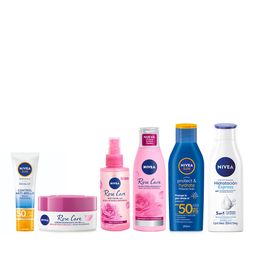 Combo Nivea Crema Facial Hidratante + Leche y Tónico Micelar 2 en 1 + Spray Mist + Protector Solar + Crema Corporal + Protector Solar en Loción