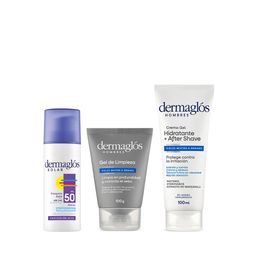 Combo Dermaglós para Hombres + Gel de Limpieza + Crema Hidratante +  Protector Solar