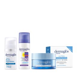 Combo Dermaglós Serum Ácido Hialurónico + Crema Gel Ultra Hidratacion + Protector Solar Facial Fuido Invisible Fps 50