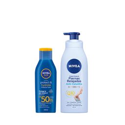 Combo Nivea Protector Solar Protect & Hydrate FPS 50 x 200 ml + Crema corporal anti-celulitis Piernas Relajadas x 400 ml