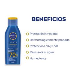 Combo Nivea Protector Solar Protect & Hydrate FPS 70 x 200 ml + Crema Corporal Soft Milk 5 en 1 Piel Seca x 400 ml