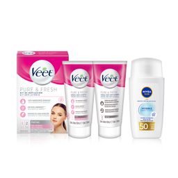 Combo Crema Depilatoria Facial Veet Pure x 50 ml + Post Depilatoria x 50 ml + Protector Solar Nivea Sun Invisible Spf 50+ x 40 ml